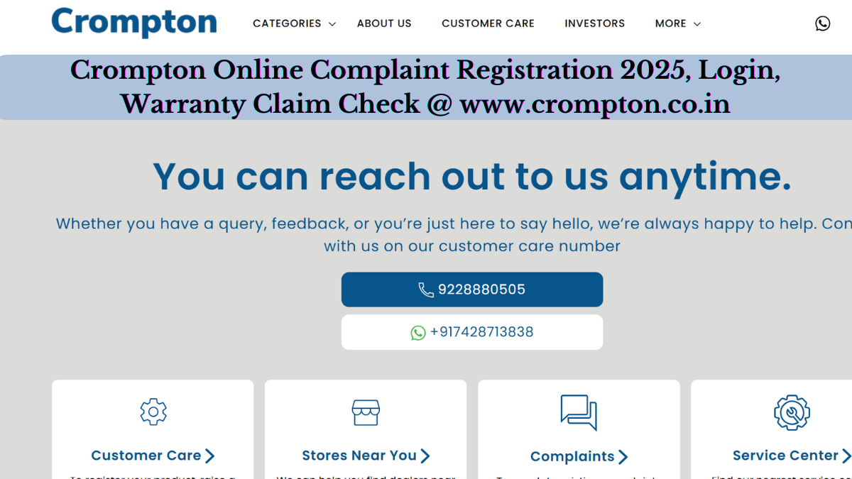 You are currently viewing Crompton Online Complaint Registration 2025, Login, Warranty Claim Check @ www.crompton.co.in